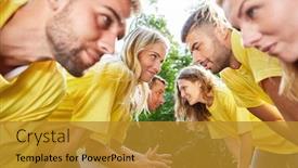  Presentation with teambuilding - Cool new PPT theme with young-people-are-doing backdrop and a gold colored foreground