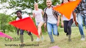  Presentation with sports festival - Colorful presentation theme enhanced with young-people-are-racing-together backdrop and a mint green colored foreground