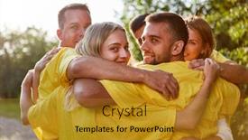  Presentation with teambuilding - Amazing PPT layouts having young-people-as-a-group backdrop and a gold colored foreground