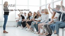  Presentation with questions - Presentation theme enhanced with young-people-asking-questions background and a white colored foreground