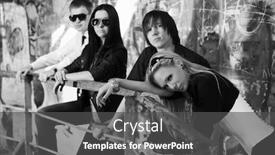  Presentation with abandoned - Colorful theme enhanced with young people at abandoned apartment backdrop and a dark gray colored foreground