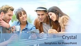  Presentation with college coffee shop - Presentation theme enhanced with young people at coffee shop background and a light blue colored foreground