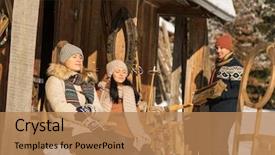  Presentation with people enjoying - Amazing PPT layouts having young people by wooden winter cottage enjoying sunshine outdoor backdrop and a coral colored foreground
