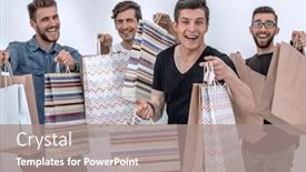  Presentation with celebrate - Presentation design featuring young-people-celebrate-with-packages background and a coral colored foreground