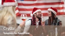  Presentation with new year 2020 - Slide deck featuring young-people-celebrating-new-year background and a coral colored foreground