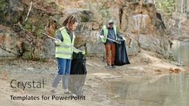  Presentation with garbage - PPT theme enhanced with young-people-cleaning-lakeshore-using background and a mint green colored foreground