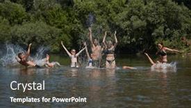  Presentation with water river - Presentation theme enhanced with young-people-cooling background and a dark gray colored foreground