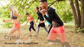  Presentation with cross - Presentation design featuring young-people-cross-country-running background and a coral colored foreground