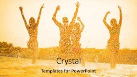  Presentation with sunset beach - PPT theme with young people dancing and spraying background and a yellow colored foreground