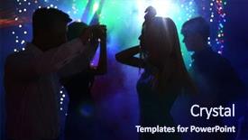  Presentation with young people diversity - Beautiful presentation theme featuring young people dancing at party backdrop and a navy blue colored foreground