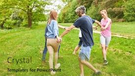  Presentation with building team - PPT layouts with young-people-doing-exercise background and a gold colored foreground