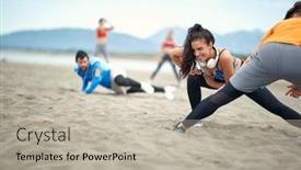  Presentation with exercises - Amazing presentation theme having young-people-doing-stratching-exercises backdrop and a mint green colored foreground