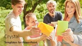  Presentation with team training - PPT layouts having young-people-drawing-cards background and a  colored foreground