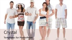  Presentation with summer - Beautiful PPT theme featuring young people dressed for summer backdrop and a soft green colored foreground