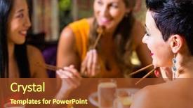  Presentation with young people diversity - Presentation enhanced with young people eating in asia background and a  colored foreground