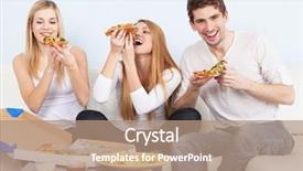  Presentation with pizza - Colorful presentation theme enhanced with young people eating pizza backdrop and a coral colored foreground