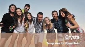  Presentation with beach party - Cool new slides with young people enjoy summer party backdrop and a coral colored foreground
