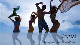  Presentation with beach party - Cool new PPT theme with young people enjoying a beach backdrop and a  colored foreground