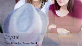  Presentation with people reflection - Presentation theme with young people enjoying and having fun image taken mostly behind glass reflection for desired look background and a light blue colored foreground