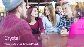  Presentation with people reflection - Colorful PPT layouts enhanced with young people enjoying and having fun image taken mostly behind glass reflection for desired look backdrop and a violet colored foreground