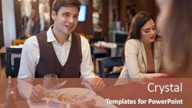  Presentation with people enjoying - Slide deck enhanced with young-people-enjoying-eating-lunch background and a coral colored foreground