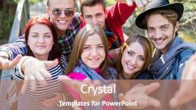  Presentation with people enjoying - Slides enhanced with young people enjoying in beautiful park at river standing on bridge background and a coral colored foreground