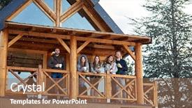  Presentation with people enjoying - Slide deck enhanced with young people enjoying in beautiful view from weekend house background and a coral colored foreground