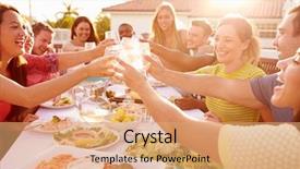  Presentation with people enjoying - Colorful theme enhanced with young people enjoying outdoor summer backdrop and a coral colored foreground