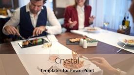  Presentation with people enjoying - Presentation enhanced with young-people-enjoying-the-food background and a coral colored foreground