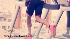  Presentation with running treadmill - Amazing PPT theme having young people exercisinng a cardio on treadmill running chine in modern gym backdrop and a lemonade colored foreground