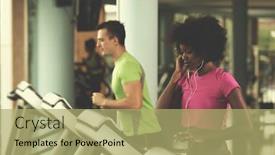  Presentation with cardio - PPT layouts enhanced with young people exercisinng a cardio on treadmill running machine in modern gym background and a mint green colored foreground