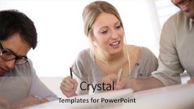  Presentation with business training - PPT theme enhanced with young people filling admission form background and a coral colored foreground