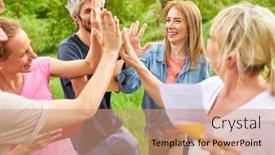  Presentation with team building - PPT layouts consisting of young-people-give-the-high background and a coral colored foreground