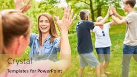  Presentation with motivation - Theme enhanced with young-people-giving-high-five background and a yellow colored foreground