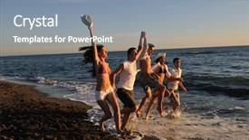  Presentation with group of people silhouettes walking - Audience pleasing PPT theme consisting of young people group have fun backdrop and a mint green colored foreground