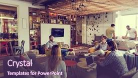  Presentation with team meeting - Beautiful presentation theme featuring young people group in modern backdrop and a tawny brown colored foreground