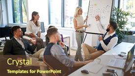  Presentation with young business people - Audience pleasing PPT theme consisting of young-people-having-business-meeting backdrop and a tawny brown colored foreground