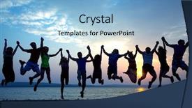  Presentation with sunset beach - Presentation design enhanced with young people having fun background and a light blue colored foreground