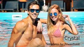  Presentation with swimming pool - Presentation theme enhanced with young people having fun in the swimming pool background and a coral colored foreground