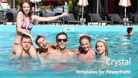  Presentation with swimming pool - PPT theme enhanced with young-people-having-fun background and a teal colored foreground