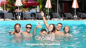  Presentation with swimming pool - Beautiful presentation theme featuring young-people-having-fun backdrop and a teal colored foreground