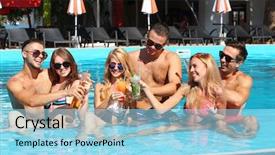  Presentation with swimming pool - Presentation theme enhanced with young people having fun in the swimming pool background and a arctic colored foreground