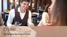  Presentation with atmosphere - PPT theme featuring young-people-having-good-time background and a coral colored foreground