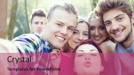  Presentation with good life - PPT theme consisting of young people having good time background and a coral colored foreground