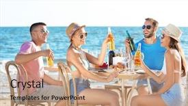  Presentation with beach party - Cool new theme with young people having party on beach backdrop and a coral colored foreground