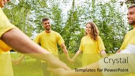  Presentation with teambuilding - Theme having young-people-hold-hands background and a yellow colored foreground