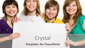  Presentation with poster - Theme with young people holding a poster in front of them background and a white colored foreground