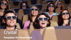  Presentation with young people in the club - Presentation theme consisting of young people in 3d glasses background and a coral colored foreground