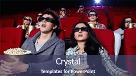  Presentation with movie - PPT theme featuring young people in 3d glasses background and a ocean colored foreground