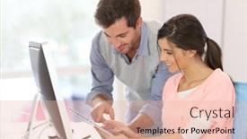  Presentation with young business people - PPT theme with young-people-in-business-training background and a lemonade colored foreground